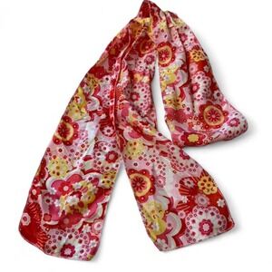 boho Red and yellow floral silky satin thin scarf